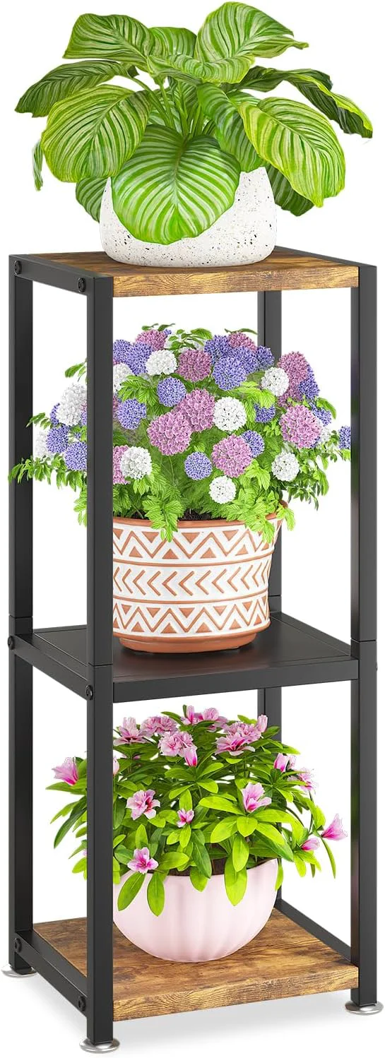 Classic KMOTASUO 3 Tier Tall Plant Stands Indoor 31 Inch Metal Wood Corner Plant Stand for Indoor Plants Square Flower Pot Holder Shelf Display Rack for Balcony Garden Patio Living Room Rustic Brown About ThisOverview Detailed
