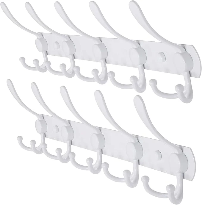 High-Performance Dseap Wall Mounted Coat Rack - 5 Tri Hooks Heavy Duty Stainless Steel Metal Coat Hook Rail for Coat Hat Towel Purse Robes Mudroom Bathroom Entryway White 2 Packs About ThisOverview Certified