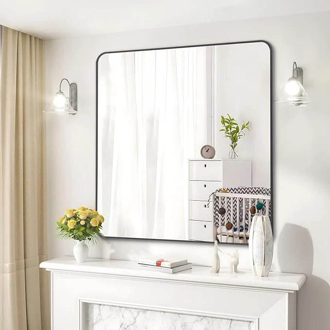 Pure 36 x 36 Bathroom Mirror Matte Black Wall Mirror with Metal Frame Decorative Rectangular Vanity Mirror for Bedroom Bathroom Living Room Entryway Horizontal Vertical About ThisOverview Secure