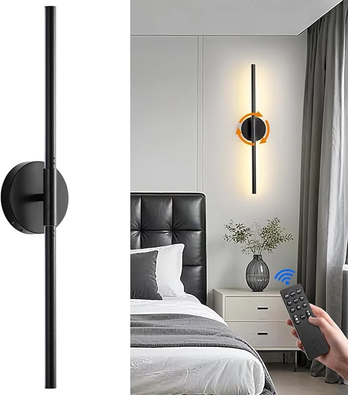 High-Quality Battery Operated Wall Sconce Modern Wireless Wall Lights with Remote Touch Control 24 Inch Black Dimmable Rechargeable LED Wall Lamps with 3 Colors Timer for Bedroom Living Room HallwayAbout ThisOverview Expertly Made