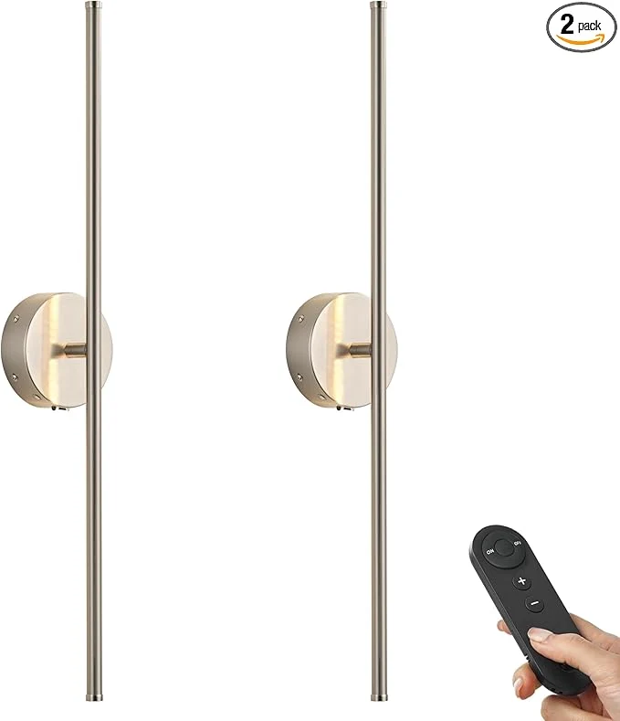 Modern Battery Operated Wall Sconces with Remote Control Dimmable Wall Sconces Set of Two 350°Rotate 3000K LED Nickel Wireless Wall Light for Living Room Bedroom Hallway 24.4 Inch 2 Pack About ThisOverview Healthy