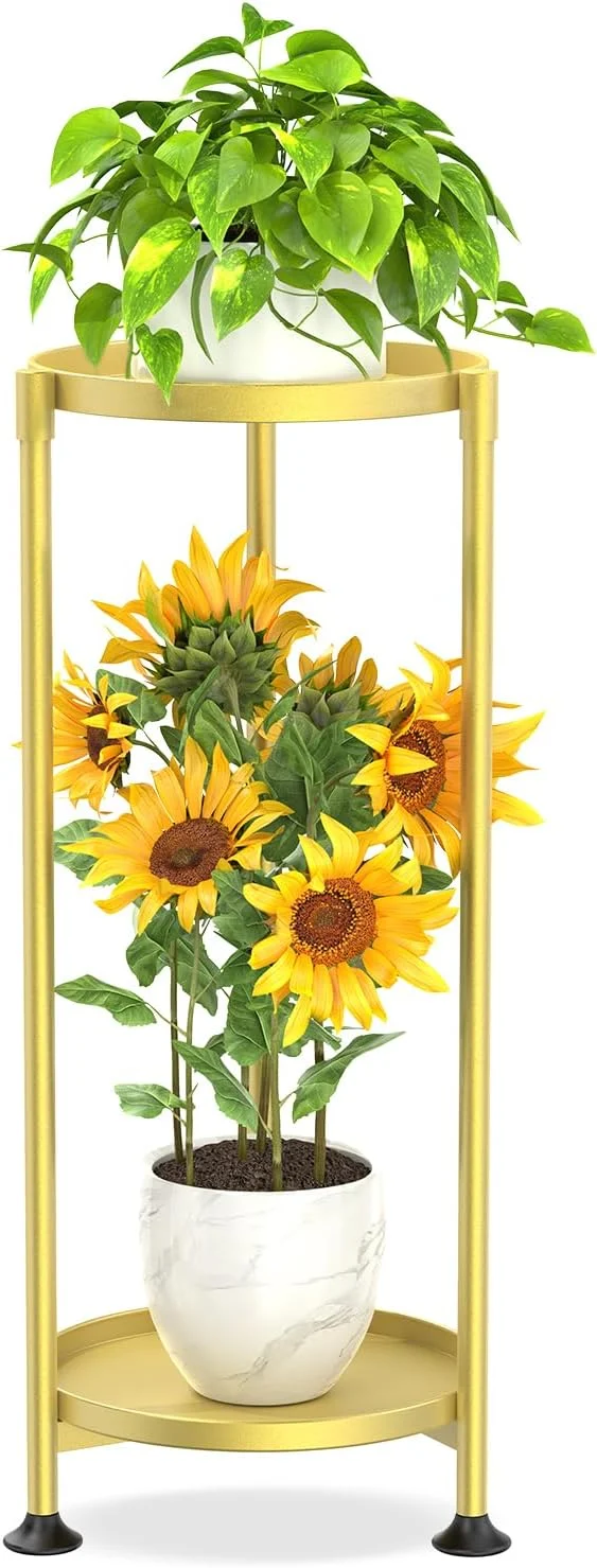Original Design KMOTASUO 2 Tier Plant Stand Indoor for Large Tall Heavy Duty Planter Multiple Sturdy Metal Flower Corner Rack for Narrow House Floor Iron Vertical Level Round Orchi Holder Organizer GoldAbout ThisOverview World-Class