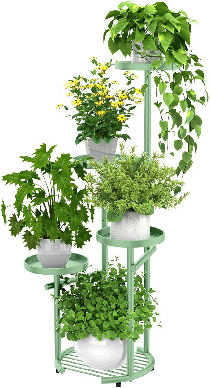 Recyclable TOSKING 5 Tier Metal Plant Stand Indoor， Plant Shelf Corner Shelf Flower Pot Stand for Outdoor Plant Stand for Living Room Balcony Garden Patio Bedroom Green 42in About ThisOverview Responsible