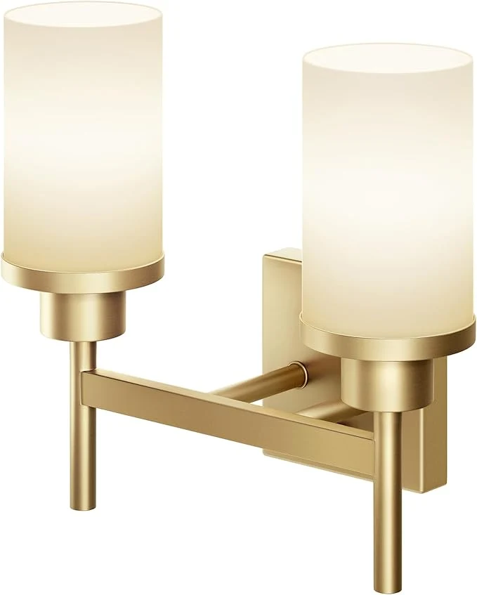Luxury Vanity Lighting Fixtures with White Frosted Glass Shade Double Wall Lamps for Bathroom Mirror Bedroom Living Room Washroom Porch Gold T001GD-L2About ThisOverview Excellent