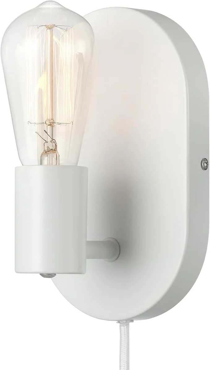 Excellent GLOBE Electric 65000134 1-Light Plug-in or Hardwire Wall Sconce Matte White 6ft White Fabric Covered Cord Inline On Off Rocker Switch Bedroom Living Room Mounted LampAbout ThisOverview Fast