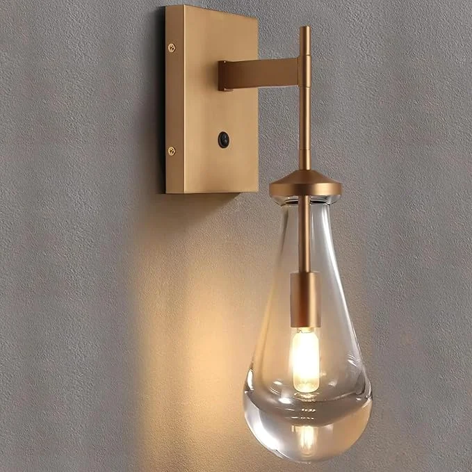 Artisan HuisMier Raindrop Wall Sconces Brushed Brass Glass Wall Sconce with On Off Switch Modern Wall Light Fixtures Bathroom Wall Lamp for Bedroom Living Room Vanity HallwayAbout ThisOverview Sustainable