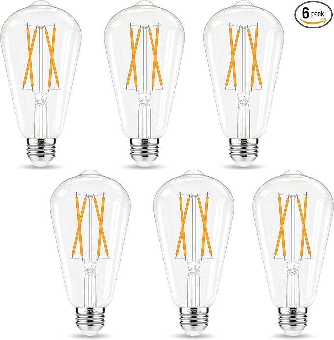 Detailed Edison Bulbs E26 LED Bulb 60 watt Equivalent Non-Dimmable 2700K Warm White ST58 Vintage Light Bulbs 90 CRI E26 Medium Base Clear Glass 6 PackAbout ThisOverview Specialty