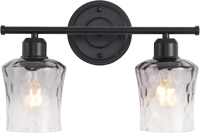 Top-Quality Modern 2-Light Bathroom Vanity Light Fixtures Black Bathroom Lights Over Mirror with Grey Glass Shade E26 Glass Wall Sconce for Kitchen Bedroom Hallway Living RoomAbout ThisOverview Luxury