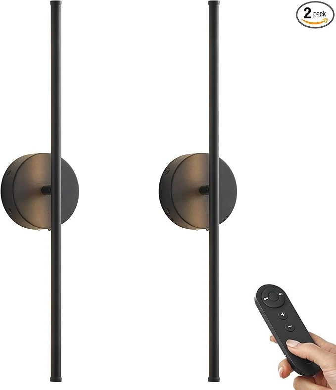 Lightweight Battery Operated Wall Sconces Dimmable Wall Sconces Set of Two 350°Rotate 3000K LED Black Wireless Wall Light for Living Room Bedroom Hallway 20.4 Inch 2 Pack About ThisOverview High-Performance
