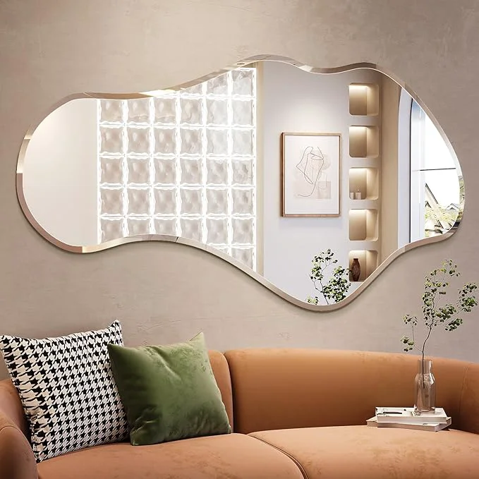 Consistent Irregular Wall Mirror 28 x50 Frameless Asymmetrical Mirror Beveled Frameless Funky Wavy Wall Mirrors for Entry Way Modern Bathroom Bedroom Living RoomAbout ThisOverview Clean