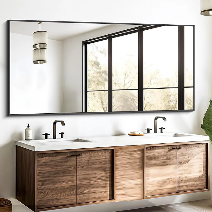 Versatile Black Bathroom Mirror for Wall 72x30 Inch Rectangle Mirrors with Metal Frame Modern Vanity Wall Mirror Decor for Entryway Hangs Bathroom Living Room Horizontal or VerticalAbout ThisOverview Detailed