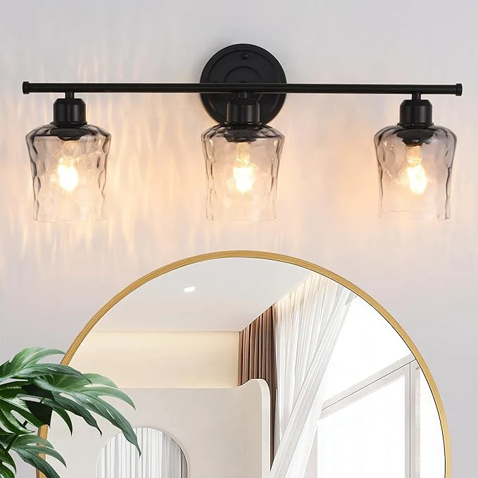 World-Class 3-Light Bathroom Light Fixtures Matte Black Vanity Light with Grey Glass Shade Modern E26 Bathroom Wall Light for Over Mirror Kitchen Hallway Cabinet Porch BedroomAbout ThisOverview Comfortable