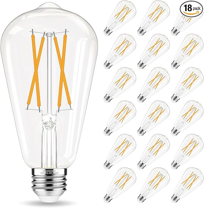 Verified E26 Bulb Non-Dimmable Edison Bulbs 60 watt LED Equivalent 2700K Warm White ST58 Vintage Light Bulbs 90 CRI 6W 600LM E26 Medium Base Clear Glass 18 PackAbout ThisOverview Elegant