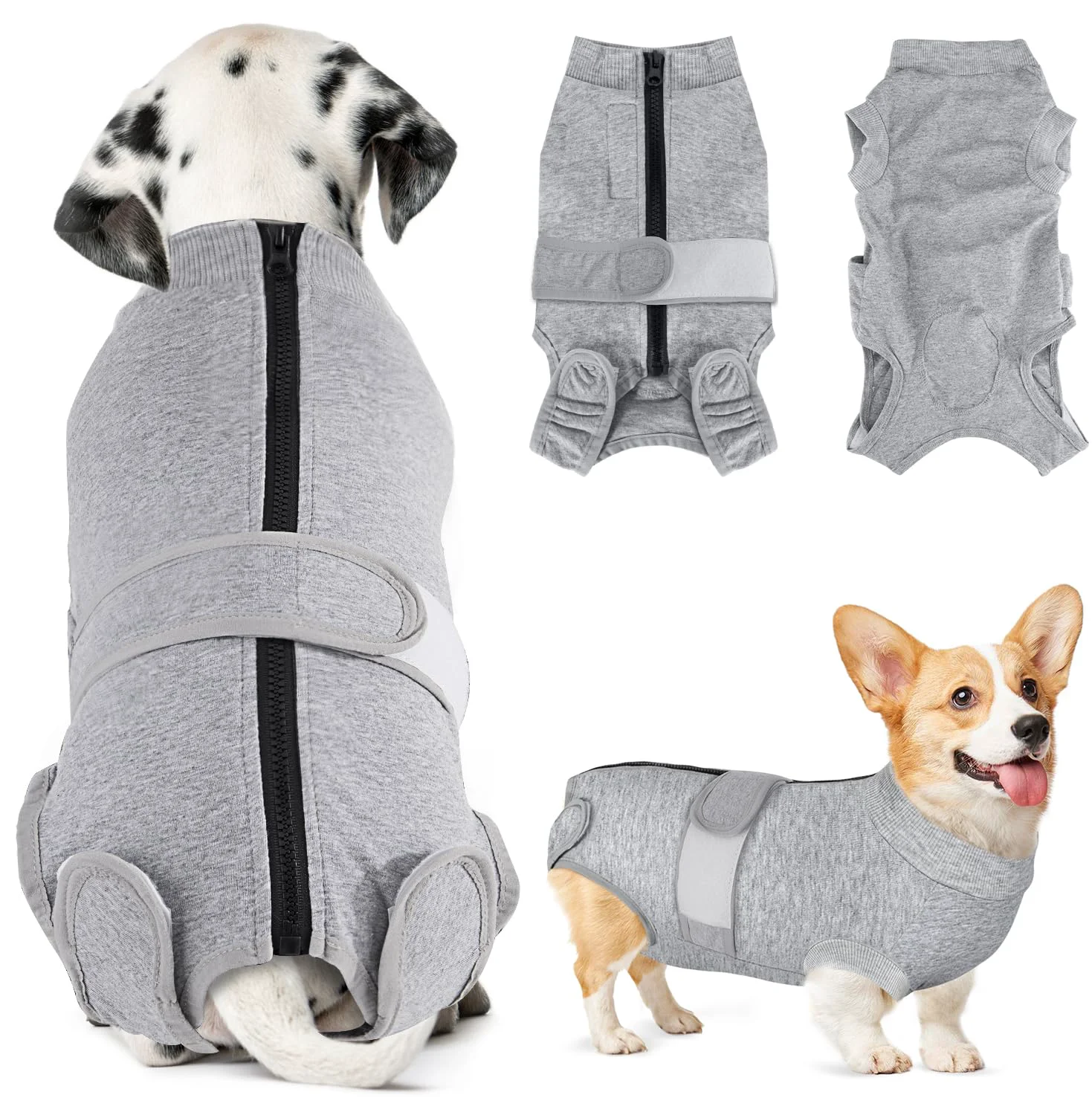 Specialty SlowTon Dog Surgery Recovery Suit with Back Zipper – Post-Op Dog Onesie Grey L Dependable