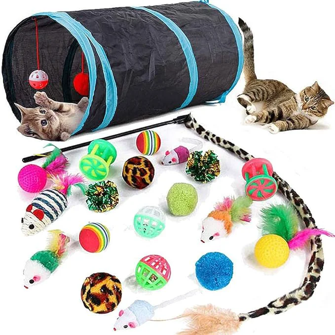 Reusable 21 Pcs Cat Toys for Indoor Cats Collapsible Cat Tunnel Interactive Feather Luxury
