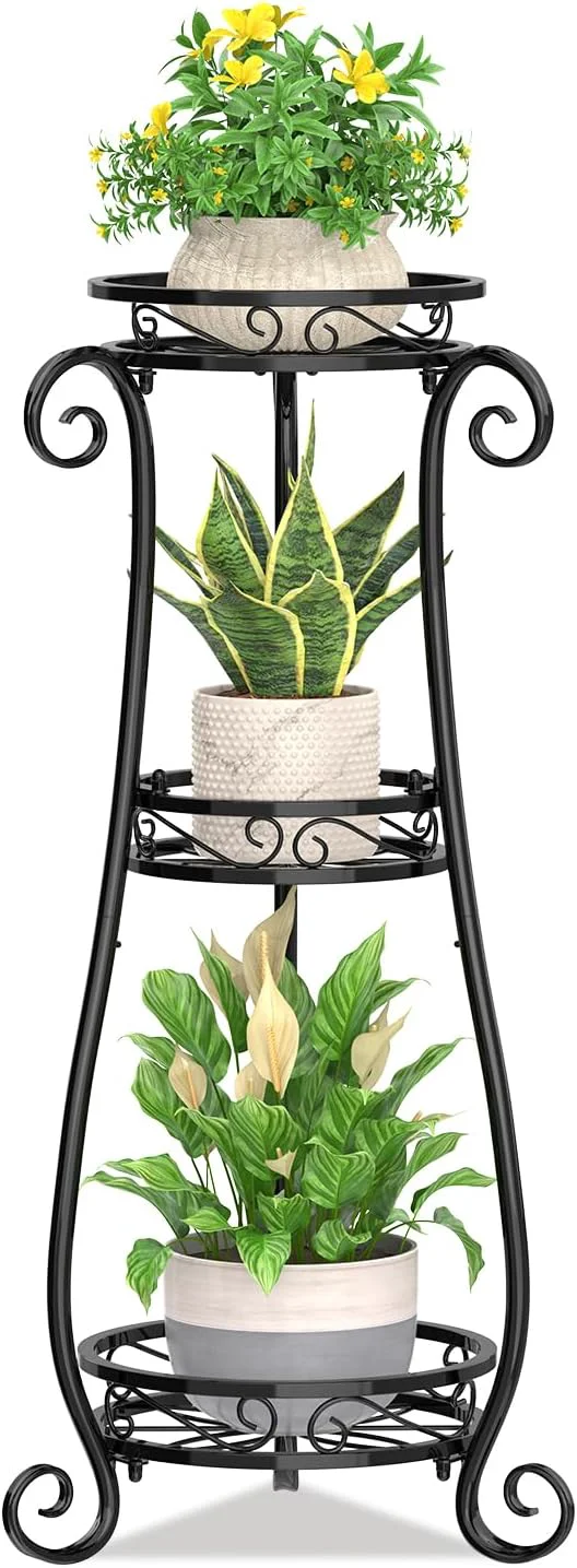 Modern KMOTASUO 3 Tier Metal Plant Stand Indoor 34 Inch Tall Corner Plant Stands for Indoor Plants Flower Pot Holder Shelf Display Rack for Balcony Garden Patio Living Room Black About ThisOverview High-Performance