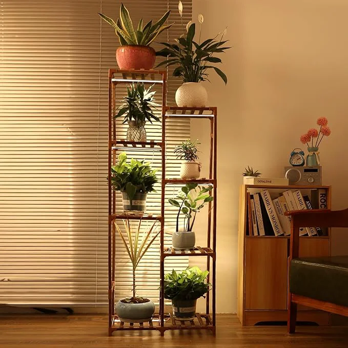Enhanced Plant Stand with Grow Light Tall Plant Stands Indoor with Full Spectrum Led Grow Light Timer Function and Brightness Adjustment 8 Tiered Wood Plant Shelf for Corner Patio Living RoomAbout ThisOverview Recyclable