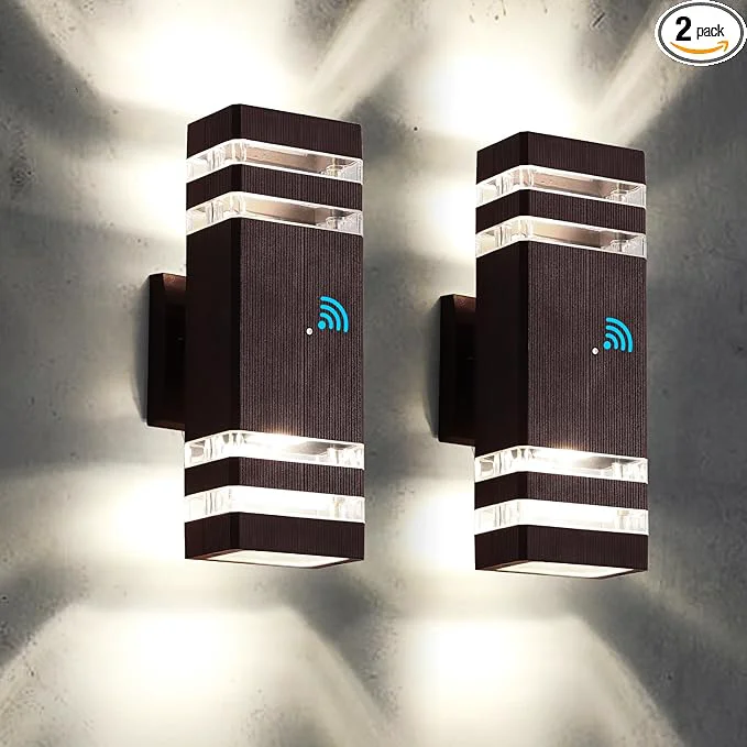 Elite tewei 2 Pack Outdoor Wall Lights Modern Dusk to Dawn LED Outdoor Lighting 2-Layer Brown Outdoor Lights for House Exterior Wall Light Fixture Waterproof Up and Down Porch Lights for Garage EntrywayAbout ThisOverview Durable
