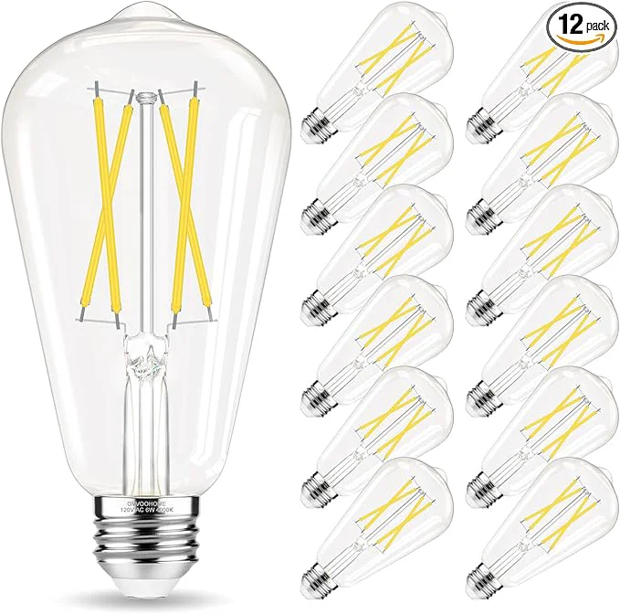 Trusted Edison Bulbs 60 watt Equivalent LED E26 LED Bulb Non-Dimmable 4000K Daylight White ST58 Vintage Light Bulbs 90 CRI 6W 600LM E26 Medium Base Clear Glass 12 PackAbout ThisOverview Quality