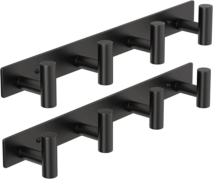 Unique PMMASTO Coat Rack Wall Mounted 4 T Shaped Wall Hooks for Hanging Heavy Duty Stainless Steel Coat Hook Rail for Hat Towel Robes in Bathroom Kitchen Mudroom Entryway Black 2PC About ThisOverview Solid