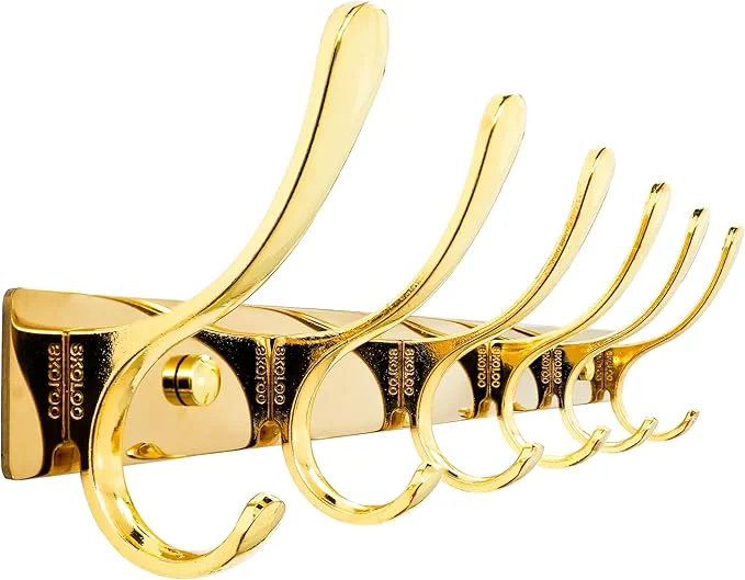 Easy-to-Use SKOLOO Heavy Duty Wall Mounted Coat Rack - 6 Hooks Stainless Steel Sturdy Coat Hooks for Hanging Coats Jacket Clothes Hat Bright GoldAbout ThisOverview Smooth