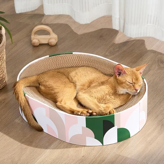 Effective Cat Scratcher Cardboard 2 in 1 Oval Cat Scratch Pad Bowl Stylish