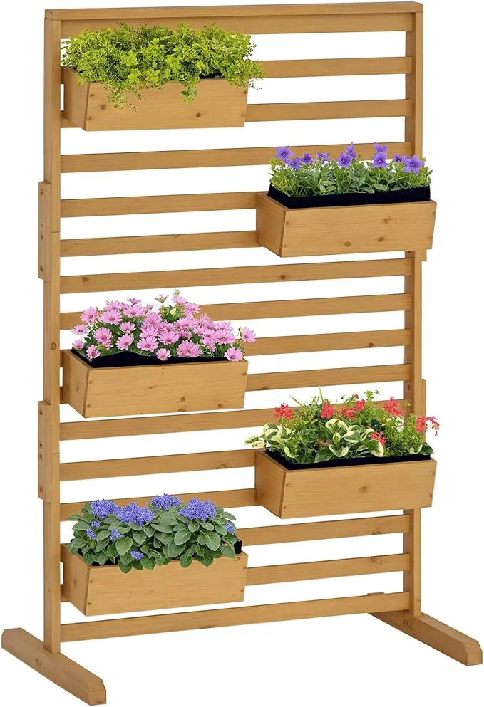 Relaxed Outsunny Wooden Plant Trellis Stand with 5 Hanging Planter Boxes standing Outdoor Plant Stand for Patio Garden Balcony PorchAbout ThisOverview User-Friendly