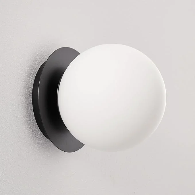 Eco-Friendly Modern Globe Black Wall Sconce 6 Black Mid Century Modern Indoor Wall Mounted Lamps - Small Minimalist White Glass Bathroom Sconces - Ball Vanity Light for Bedroom Living Room Hallway Entryway StairAbout ThisOverview Versatile