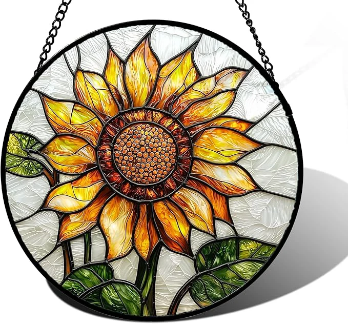 Smart Stained Glass Window Hanging - Sunflower Flower Suncatcher Ready to Hang Window Doors Home Decoration and Christmas Mother's Day Birthday Gifts for Women Men and Mom 6.3x6.3 inAbout This Quality