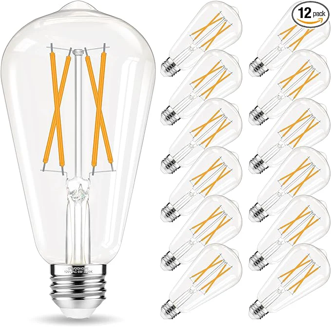 Practical Edison Bulbs 60 watt LED Equivalent Vintage Light Bulbs Non-Dimmable 2700K Warm White ST58 E26 LED Bulb 90 CRI 6W 600LM E26 Medium Base Clear Glass 12 PackAbout ThisOverview Next-Generation