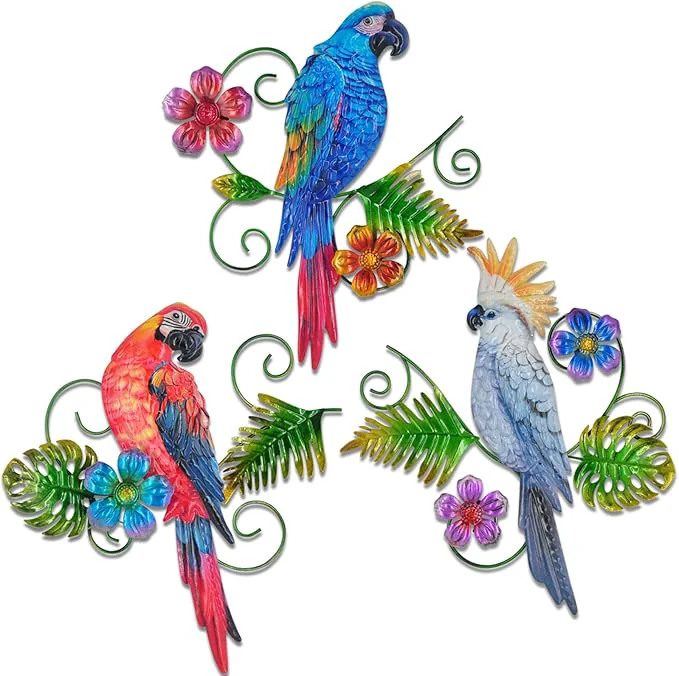 Minimalist Yonivexis Metal Birds Wall Art Decor 3D Colorful Birds Sculpture Parrot Outdoor Hanging Decor Bird Wall Art Decorations Fence Patio Balcony Living Room Style 5About This Environmentally Friendly