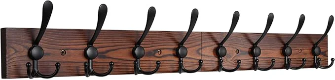 Luxury IBosins Wall Mounted Coat Rack 31-2 5'' Long Entryway Hanging Rack Metal Wood Coat Hooks Rack with 8 Black Rustic Tri-Hooks Rail for Coat Bag Towel Key Hat UmbrellaAbout ThisOverview Powerful