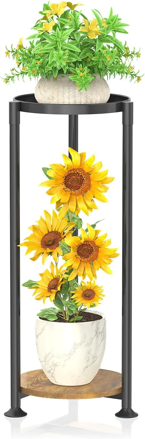 Top-Quality KMOTASUO 2 Tier Black Plant Stand Indoor for Large Tall Heavy Duty Planter Multiple Sturdy Metal Flower Corner Rack for Narrow House Floor Iron Vertical Level Round Orchi Holder Organizer ModernAbout ThisOverview Quality