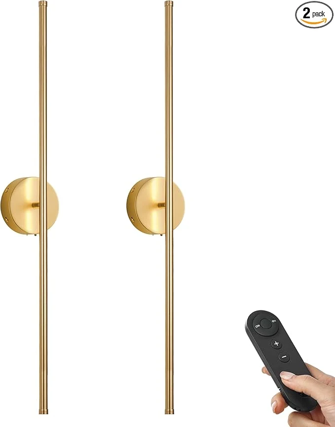 Casual Battery Operated Wall Sconces with Remote Control Dimmable Wall Sconces Set of Two 350°Rotate 3000K LED Gold Wireless Wall Light for Living Room Bedroom Hallway 40.1 Inch 2 Pack About ThisOverview Natural