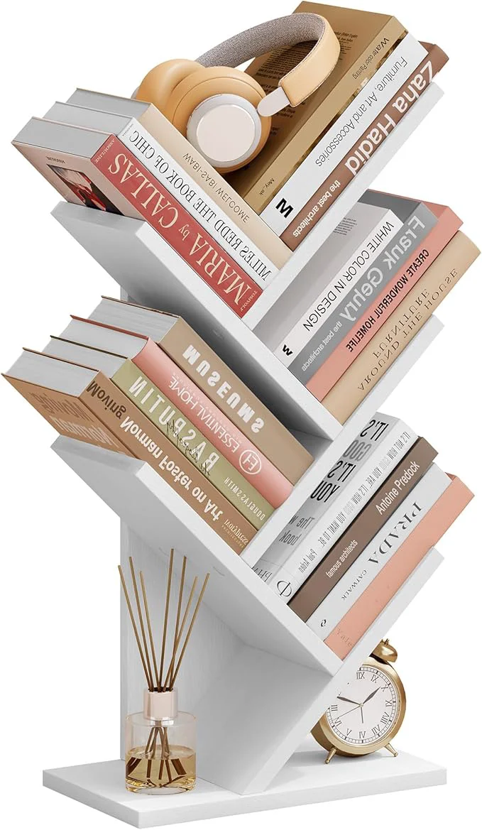 Exclusive Hoctieon 4 Tier Tree Bookshelf 4 Shelf Bookcase Standing Tree Bookcase Display Floor Standing Shelf for Books Book Organizer Shelves for Home Office Living Room Bedroom WhiteAbout ThisOverview Refined