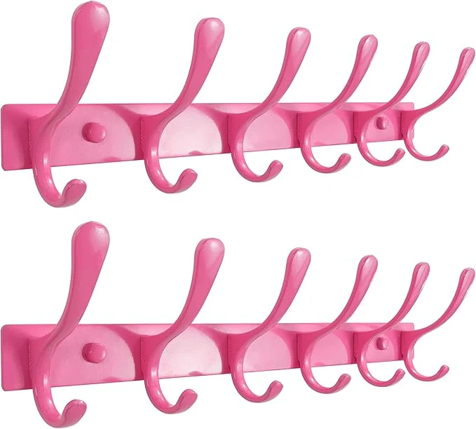 Genuine SKOLOO Wall Mounted Coat Rack - 6 Hooks Pack of 2 Heavy Duty Stainless Steel Metal Wall Hanger Sturdy Coat Hooks for Hanging Coats Jackets Clothes Hats - PinkAbout ThisOverview Durable