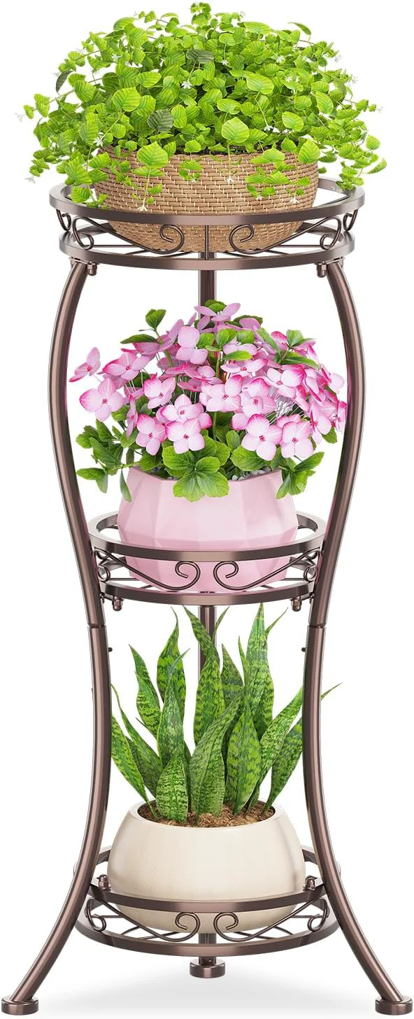 Next-Generation KMOTASUO 3 Tier Tall Plant Stand Indoor Outdoor for Large Planter Multiple Level Flower Holder Organizer Rack for Patio Office Bathroom Corner Sturdy Heavy Duty Metal Vertical Display BronzeAbout ThisOverview Reliable