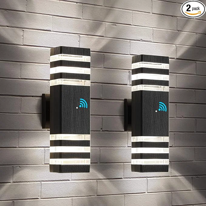 Elite tewei Dusk to Dawn Outdoor Wall Lights Modern Exterior Light Fixture 3-Layer Up and Down Matte Black Outdoor Lights IP65 3000K Warm White Waterproof Modern Wall Sconce for Garage Porch 2 PackAbout ThisOverview Stylish