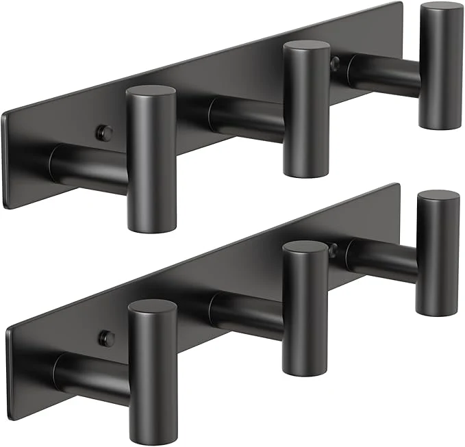 Functional PMMASTO Coat Rack Wall Mounted 3 T Shaped Wall Hooks for Hanging Heavy Duty Stainless Steel Coat Hook Rail for Hat Towel Robes in Bathroom Kitchen Mudroom Entryway Black 2PC About ThisOverview Luxury