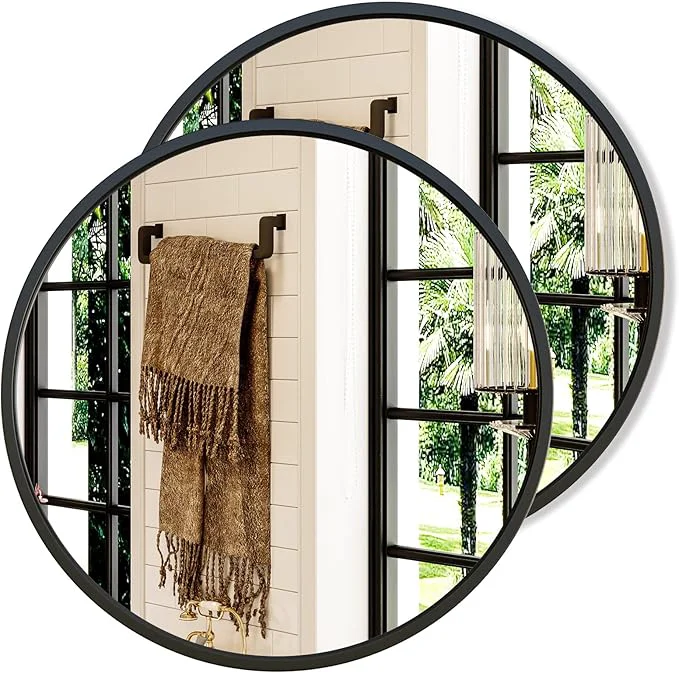 Green Growsun 24'' Black Round Mirror Circle Wall Mirror for Bathroom Vanity Entryway Living Room with Metal Frame for Home Decor 2 PackAbout ThisOverview Smart
