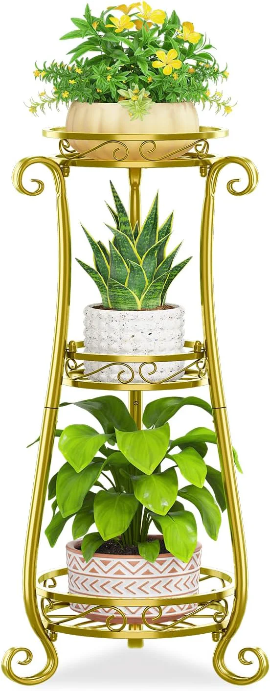 Artisan KMOTASUO 3 Tier Metal Plant Stand for Multiple Large Planters Indoor Outdoor Organizer Heavy Duty Tall Flower Rack for Corner Patio Bathroom Office Corner Modern Sturdy Vertical Iron Rack GoldAbout ThisOverview Contemporary