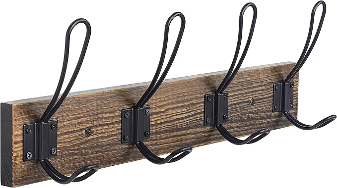 Original Design Rustic Wall Mounted Coat Hook with 4 Farmhouse Hooks - Solid Pine Wood Towel and Coat Rack for Bathroom Entryway Kitchen - BrownAbout ThisOverview Sustainable