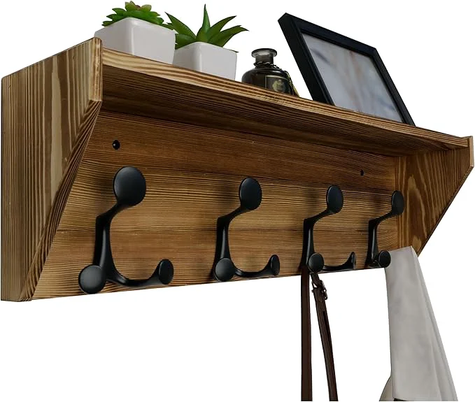 Dependable WEBI Wall Shelf with Hooks Underneath 24 Long Wall Mounted Coat Rack with Shelf Entryway Coat Rack with 4 Triple Hooks for Hanging Coats Jacket Hallway Bedroom Mudroom BrownAbout ThisOverview Expertly Made