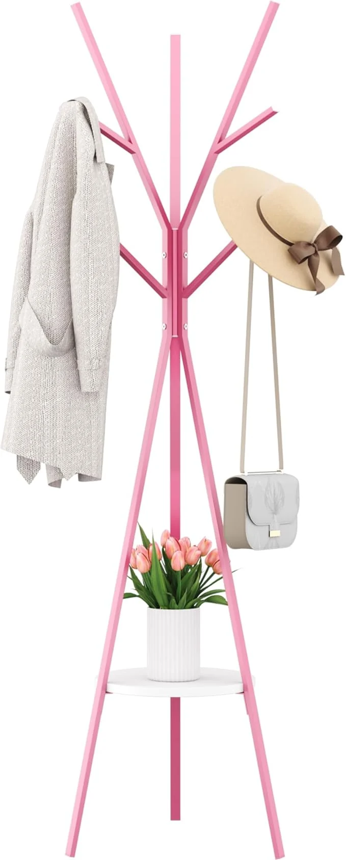 Detailed HOME BI Coat Rack Hat Stand Standing Display Hall Tree Metal Hat Hanger Garment Storage Holder with 9 Hooks for Clothes Hats and Scarves Pink About ThisOverview Reliable