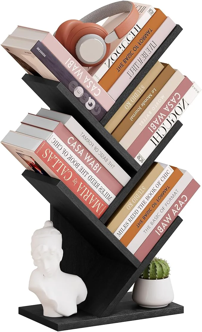 Consistent Hoctieon 4 Tier Tree Bookshelf 4 Shelf Bookcase Standing Tree Bookcase Display Floor Standing Shelf for Books Book Organizer Shelves for Home Office Living Room Bedroom BlackAbout ThisOverview Natural