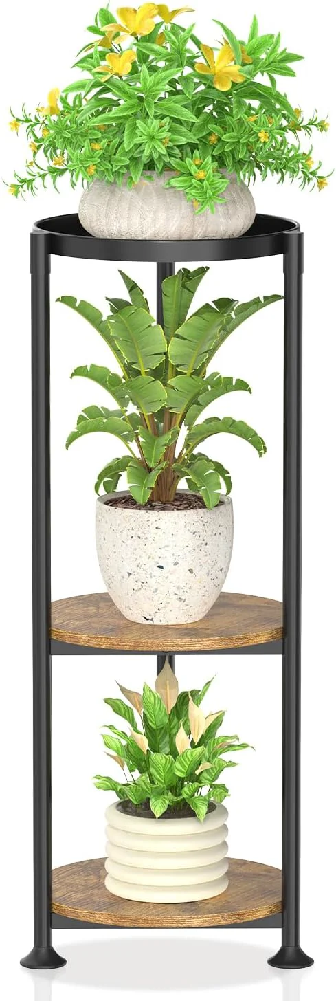 User-Friendly KMOTASUO 3 Tier Black Plant Stand Indoor for Large Tall Heavy Duty Planter Multiple Sturdy Metal Flower Corner Rack for Narrow House Floor Iron Vertical Level Round Orchi Holder Organizer ModernAbout ThisOverview Green