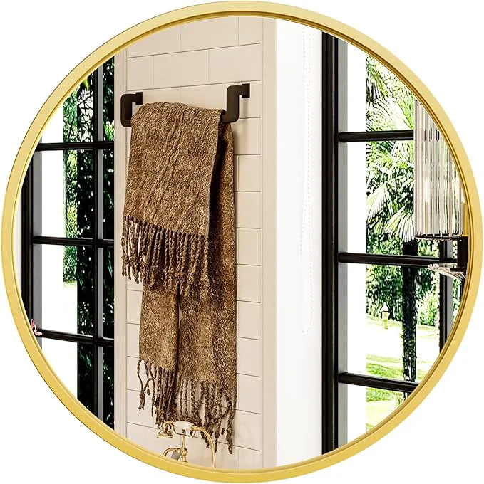 Crafted Growsun Gold Round Mirror 24 inch Circle Wall Mirror for Bathroom Vanity Entryway Living Room with Metal Frame for Home DecorAbout ThisOverview Outstanding