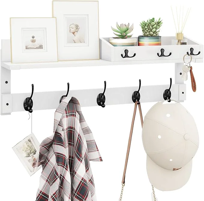 High-End Homode Coat Rack Wall Mount with Hooks and Mail Holder Entryway Floating Shelf with Key Hooks Hanging Coat Hanger for Entry Bathroom Hallway Bedroom WhiteAbout ThisOverview Prestigious