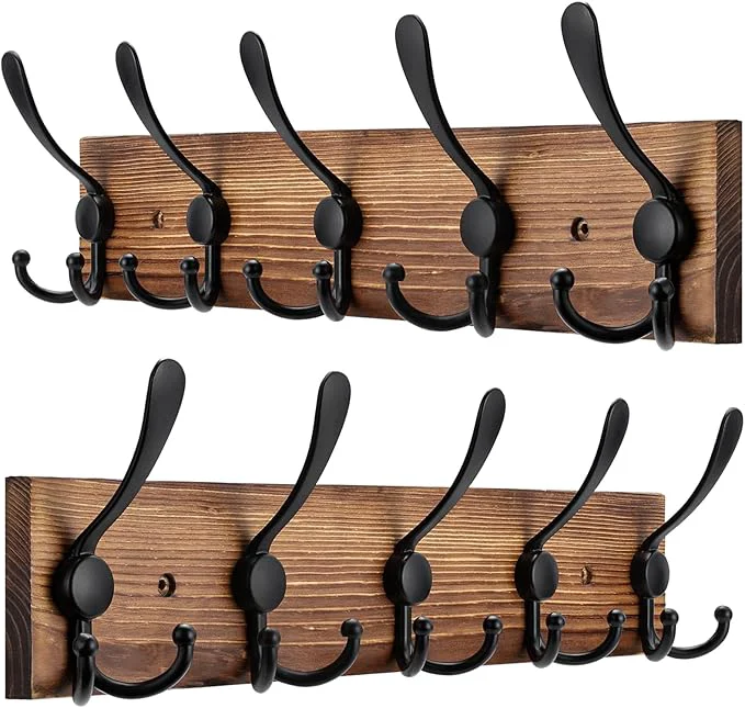 Solid 2pcs Coat Rack Wall Mount Wooden Hat Rack for Wall Hooks Pine Wood Plank 16.9 Brown Coat Hanger with 5 Triple Hooks for Hanging Coat Hat JacketAbout ThisOverview Outstanding