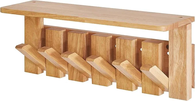 Professional YMYNY Coat Rack Wall Mount with Shelf Wall Shelf with Retractable Hooks Wooden Wall Coat Rack for Hanging Clothes Coats Keys Hats Towels Bags Natural HWS008NAbout ThisOverview